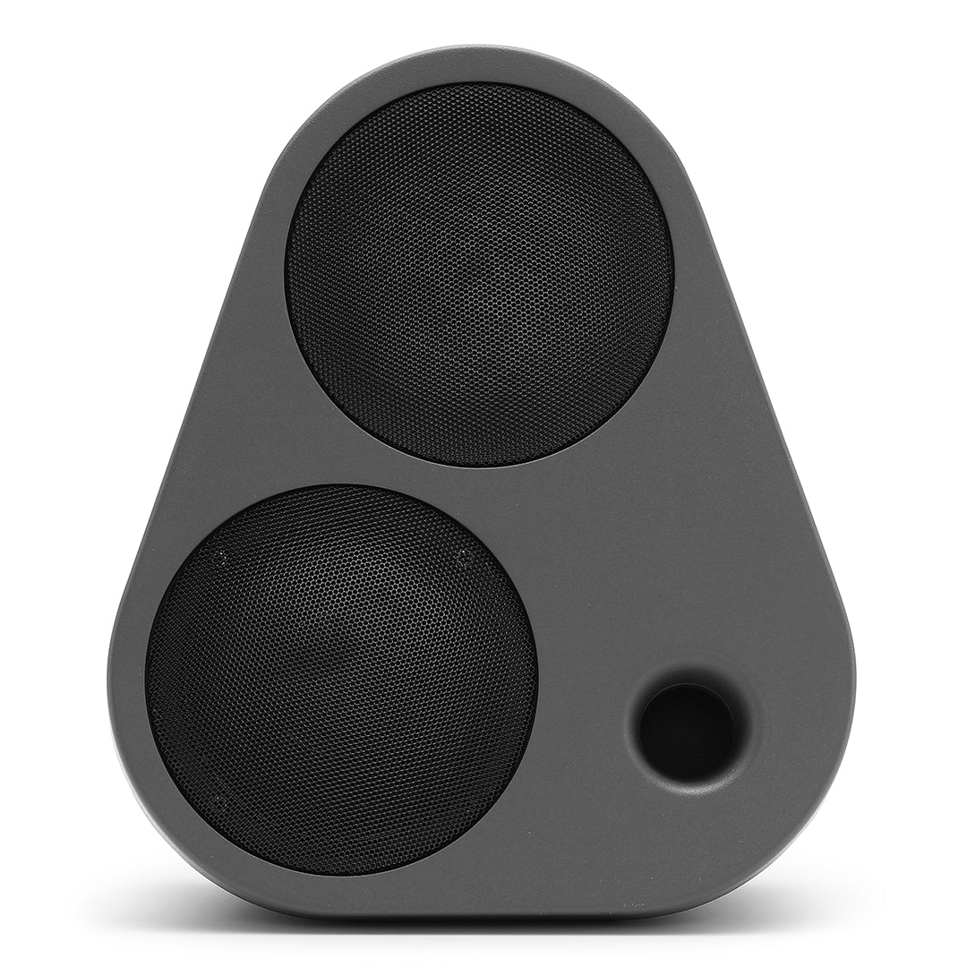 Grauer ES2 von vorn mit zwei Lautsprechergittern und Bassreflexöffnung #color_grey